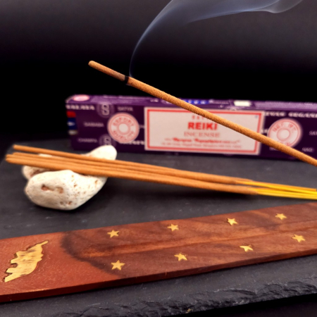 Bețișoare parfumate Satya Reiki 15 gr, aromă echilibrată meditație, rulate manual India, cutie carton reciclabil [3]