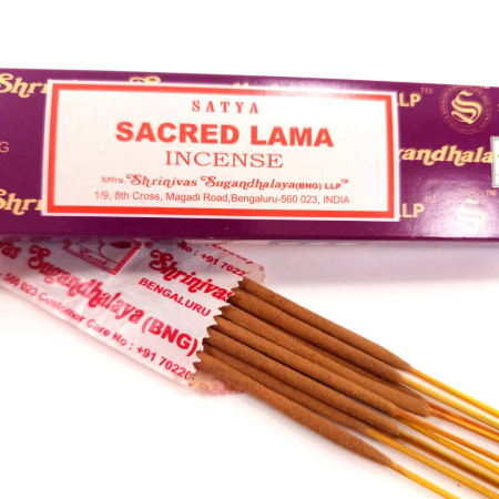 Bețișoare parfumate Satya Sacred Lama 15 gr cutie carton, aromă dulce-orientală rășini flori condimente, rulate manual India meditație [1]
