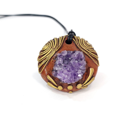 Pandantiv statement unicat din ametist druzy natural – design boho artistic handmade [3]