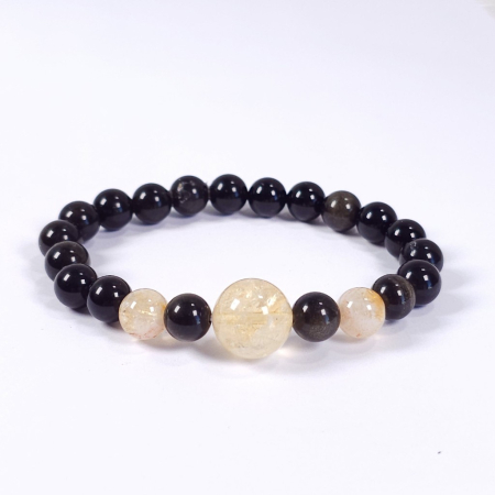 Brățări din pietre naturale semiprețioase - Brățară din obsidian auriu 8 mm și citrin 9–13 mm – pietre naturale