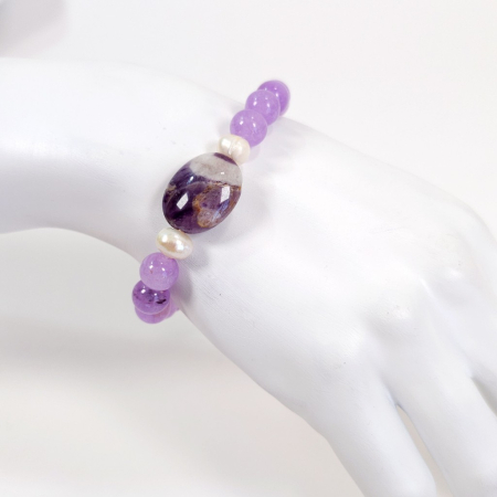 Brățară elastică ametist cu perle – design delicat, pietre naturale [7]