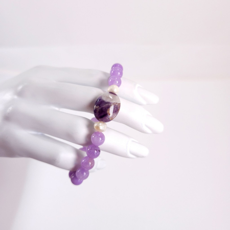 Brățară elastică ametist cu perle – design delicat, pietre naturale [8]