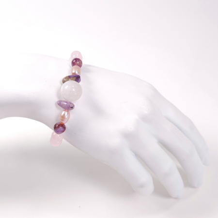 Brățară elastică cuarț roz cu charoit și perle – handmade România [4]