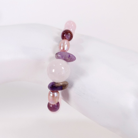Brățară elastică cuarț roz cu charoit și perle – handmade România [6]