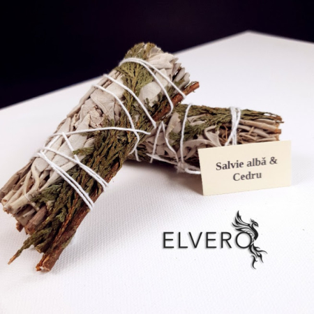 Buchet salvie albă cu cedru pentru fumigatii, 10 cm [2]