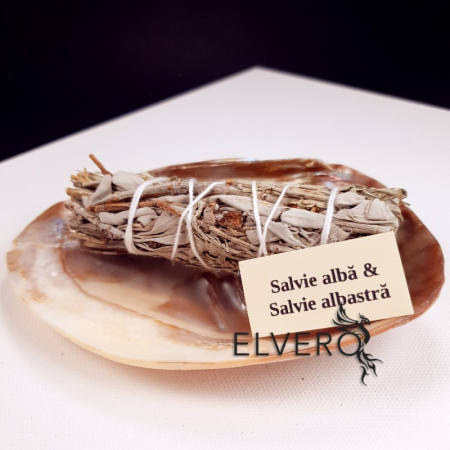 Produse aromaterapie - Buchet salvie alba si salvie albastra pentru fumigatii, 10 cm