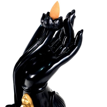 Candela ceramică backflow cu floare de lotus și figurină Buddha aurie – efect fum curgător [2]