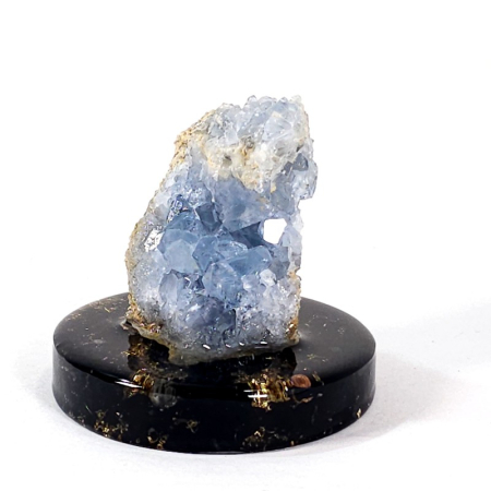 Minerale pe suport orgonic - Celestina, cristal albastru pe disc orgonic cu turmalina
