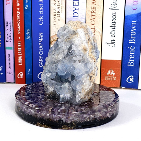 Celestit natural geoda pe suport orgon [7]