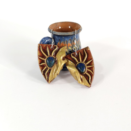 Cercei lungi unicat din pietre semipretioase de azurit cu malachit – design boho chic artizanal [5]