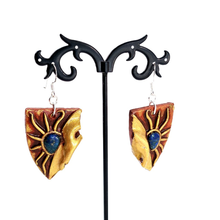 Cercei lungi unicat din pietre semipretioase de azurit cu malachit – design boho chic artizanal [11]