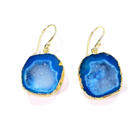 Cercei din agate druzy albastre, placati cu aur [2]