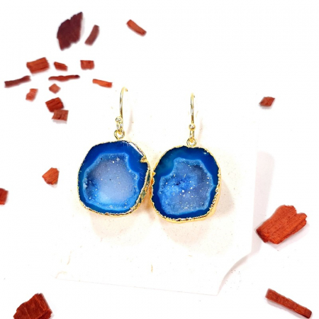 Cercei din agate druzy albastre, placati cu aur [5]