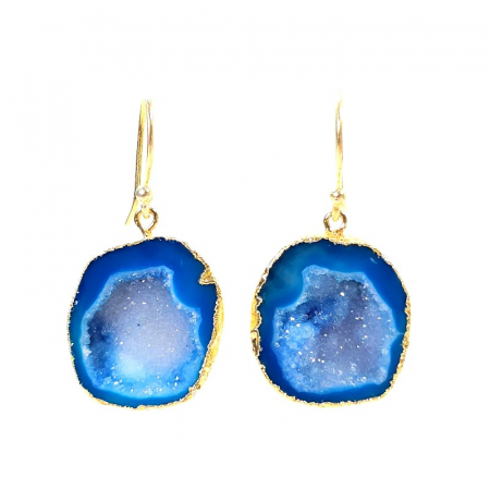 Cercei pietre semipretioase - Cercei din agate druzy albastre, placati cu aur