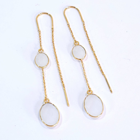 Cercei pietre semipretioase - Cercei lungi agat alb placați cu aur – design boho statement de 5 cm