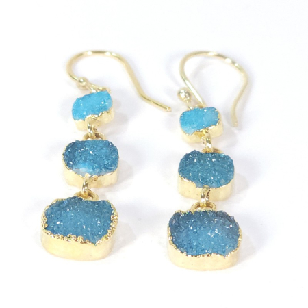 Cercei cuart druzitic albastru placati cu aur [2]