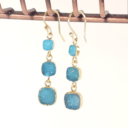 Cercei cuart druzitic albastru placati cu aur [4]