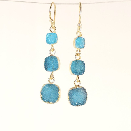 Cercei cuart druzitic albastru placati cu aur [5]