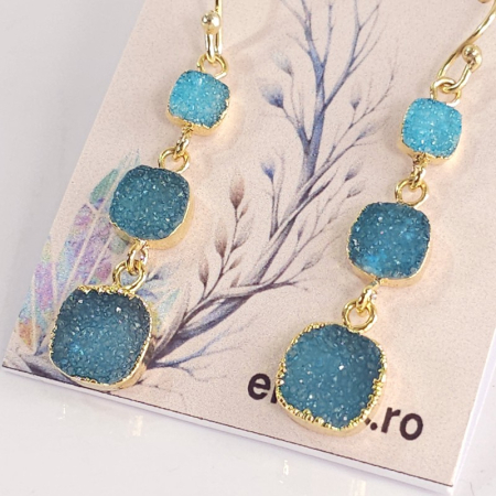 Cercei cuart druzitic albastru placati cu aur [6]