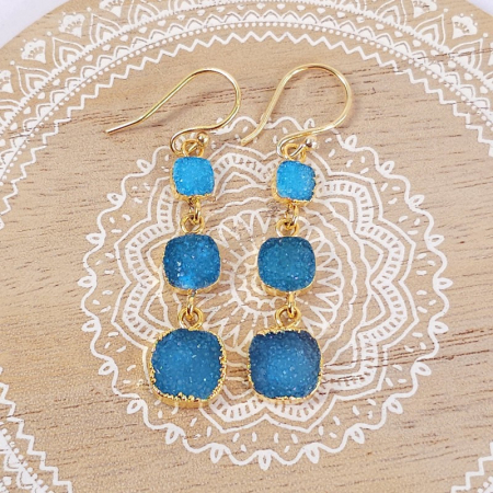 Cercei cuart druzitic albastru placati cu aur [7]