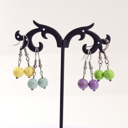 Cercei colorați din howlit – galben, mov, verde, 3.4 cm [2]