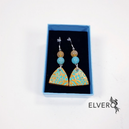 Cercei handmade din cuart rutilat, agat si ceramica pictata [2]