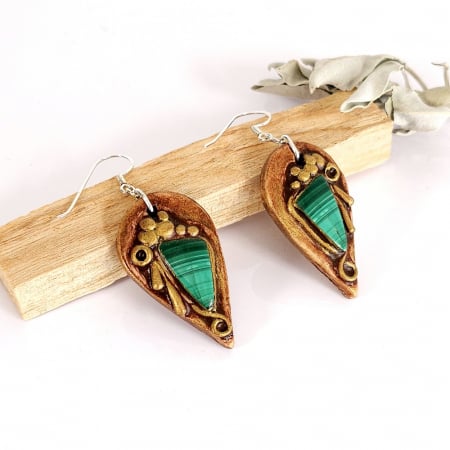 Cercei pietre semipretioase - Cercei boho chic din lut copt cu pietre naturale