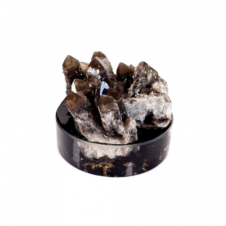 Minerale pe suport orgonic - Esantion cristale cuart fumuriu pe suport turmalina neagra