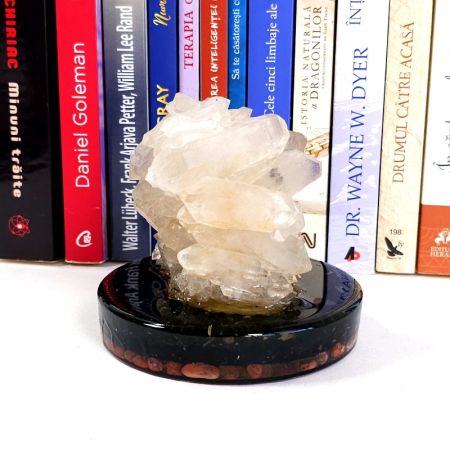 Cluster  din cuarț alb pe suport orgonic din turmalina neagră [2]