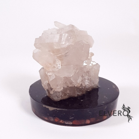 Minerale pe suport orgonic - Cluster cuart alb pe suport orgonic din turmalina neagra *