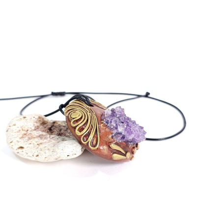 Pandantiv statement unicat din ametist druzy natural – design boho artistic handmade [5]