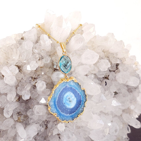Colier placat cu aur cu cuart solar albastru [3]