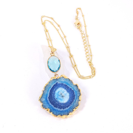 Pandantive pietre semipretioase - Colier placat cu aur cu cuart solar albastru