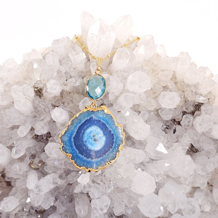 Colier placat cu aur cu cuart solar albastru [4]