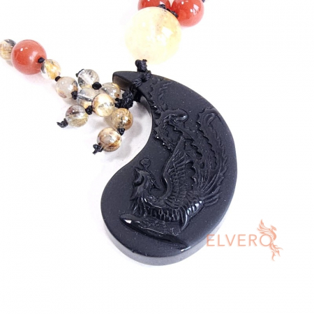 Colier lung din pietre naturale cu medalion phoenix [2]