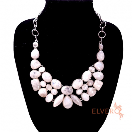Male si coliere din pietre naturale - Salba statement din piatra lunii moonstone naturala