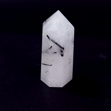 Baghete si sfere - Obelisc din cristal de cuart cu turmalina neagra, 6,4 cm