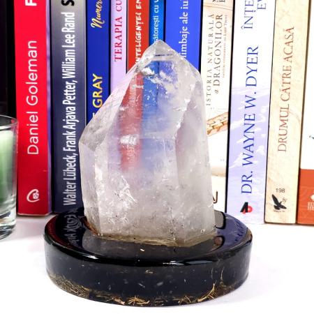 Cuart alb bagheta pe suport orgonic din turmalina neagra [1]