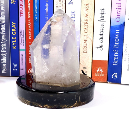 Cuart alb bagheta pe suport orgonic din turmalina neagra [6]