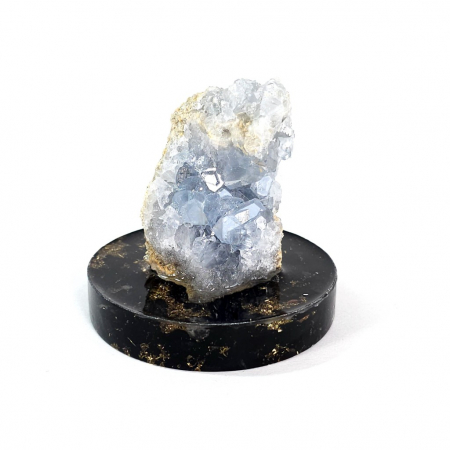 Celestina, cristal albastru pe disc orgonic cu turmalina