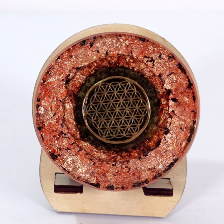 Decorațiuni orgon din pietre naturale - Disc orgon simbol Floarea Vieții decoratiune pietre naturale cu cupru