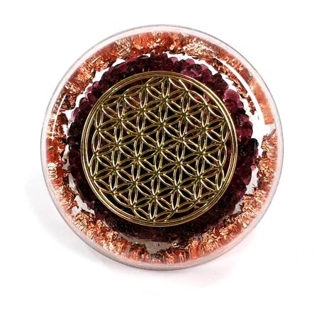 Decorațiuni orgon din pietre naturale - Orgon floarea vietii cu granat rosu natural