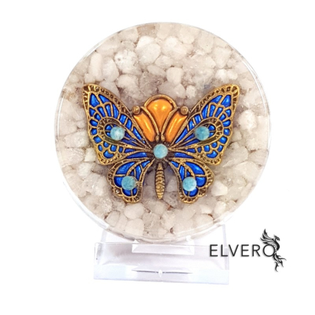Decorațiuni orgon din pietre naturale - Disc orgonic Fluture, 6,5x2,5 cm, cu angelit, cuarț albastru, turmalină neagră