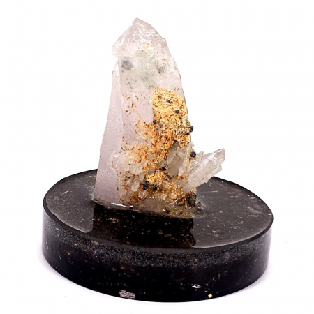 Minerale pe suport orgonic - Esantion cristal cuart pe suport orgon turmalina neagra