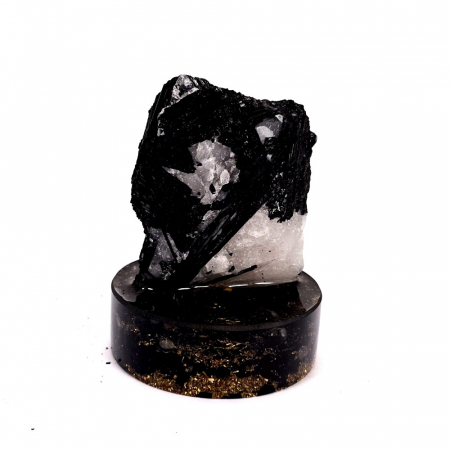 Esantion mineral din turmalina neagra cu cuart pe suport turmalina [1]