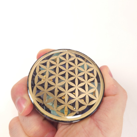 Disc orgonic Floarea Vieții cu foiță de aur 24K și turmalină neagră [4]