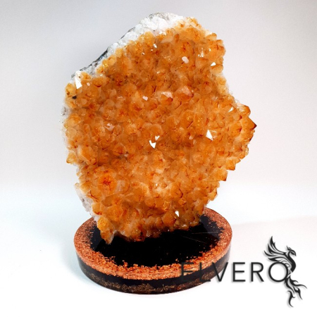 Minerale pe suport orgonic - Fragment din citrin fixat pe disc orgonic turmalina neagra, unicat *