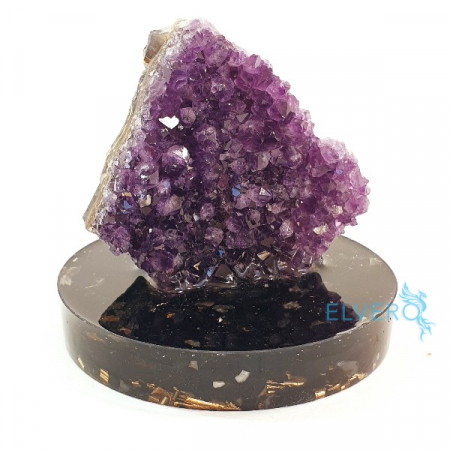 Minerale pe suport orgonic - Decoratiune bucata geoda ametist pe suport turmalina