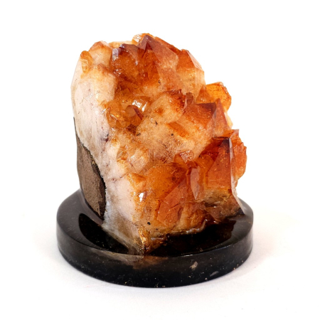 Minerale pe suport orgonic - Citrin esantion unicat din geoda pe disc orgon cu turmalina