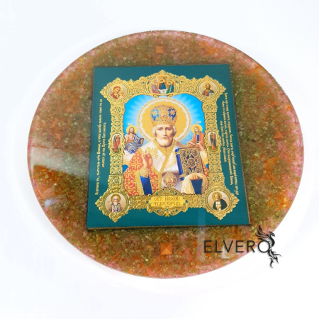 Icoană cu Sfântul Nicolae, 27,5x3 cm, cu pietre semiprețioase naturale aventurin verde, cuarț, peridot, cuarț roz, citrin, tumalină neagră * [4]